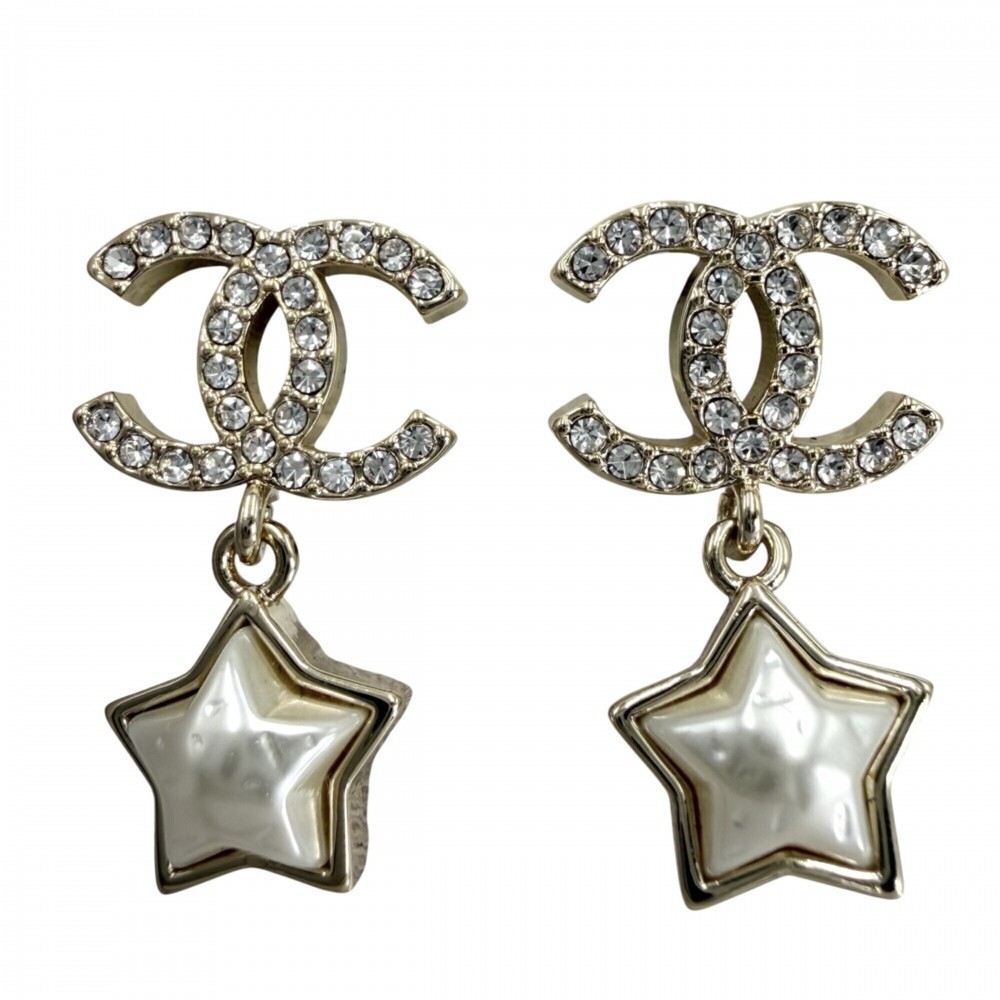 CHANEL Gold Pearl Logo Earrings